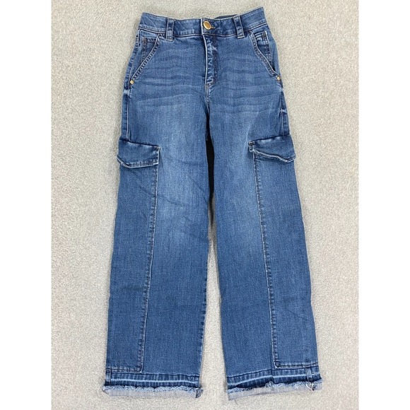 Democracy Denim - Democracy Ab Technology Wide Leg Jeans Womens Size 2 Blue Cargo Stretch Raw Hem